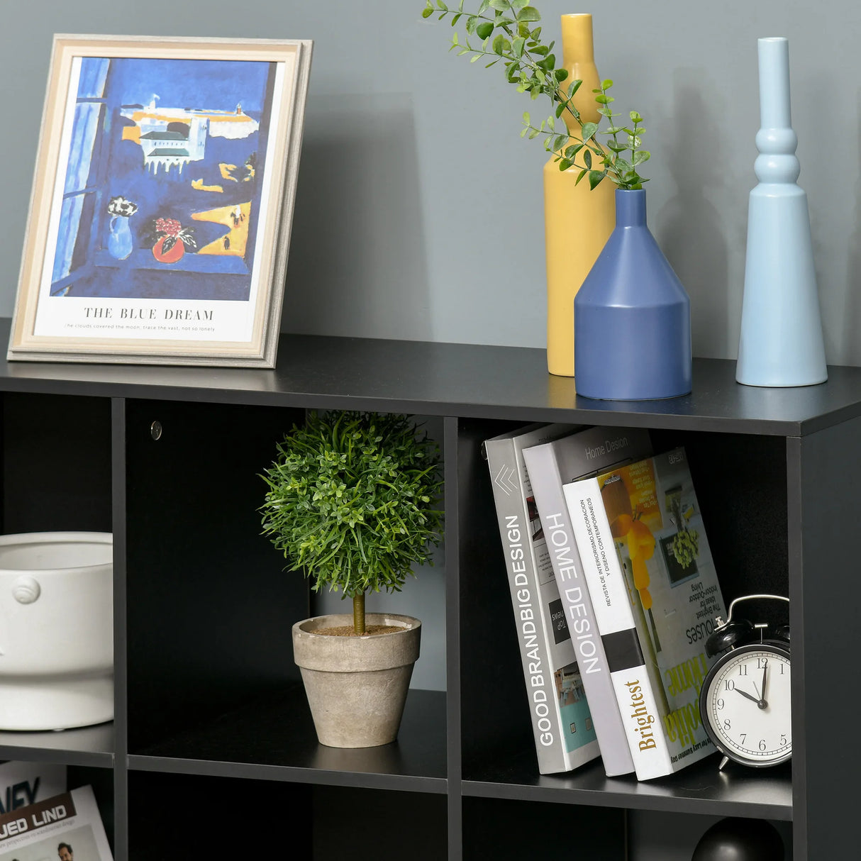 HOMCOM 3-tier 9 Cubes Storage Unit Particle Board Cupboard Bookcase Organiser Home Office Shelves, Black