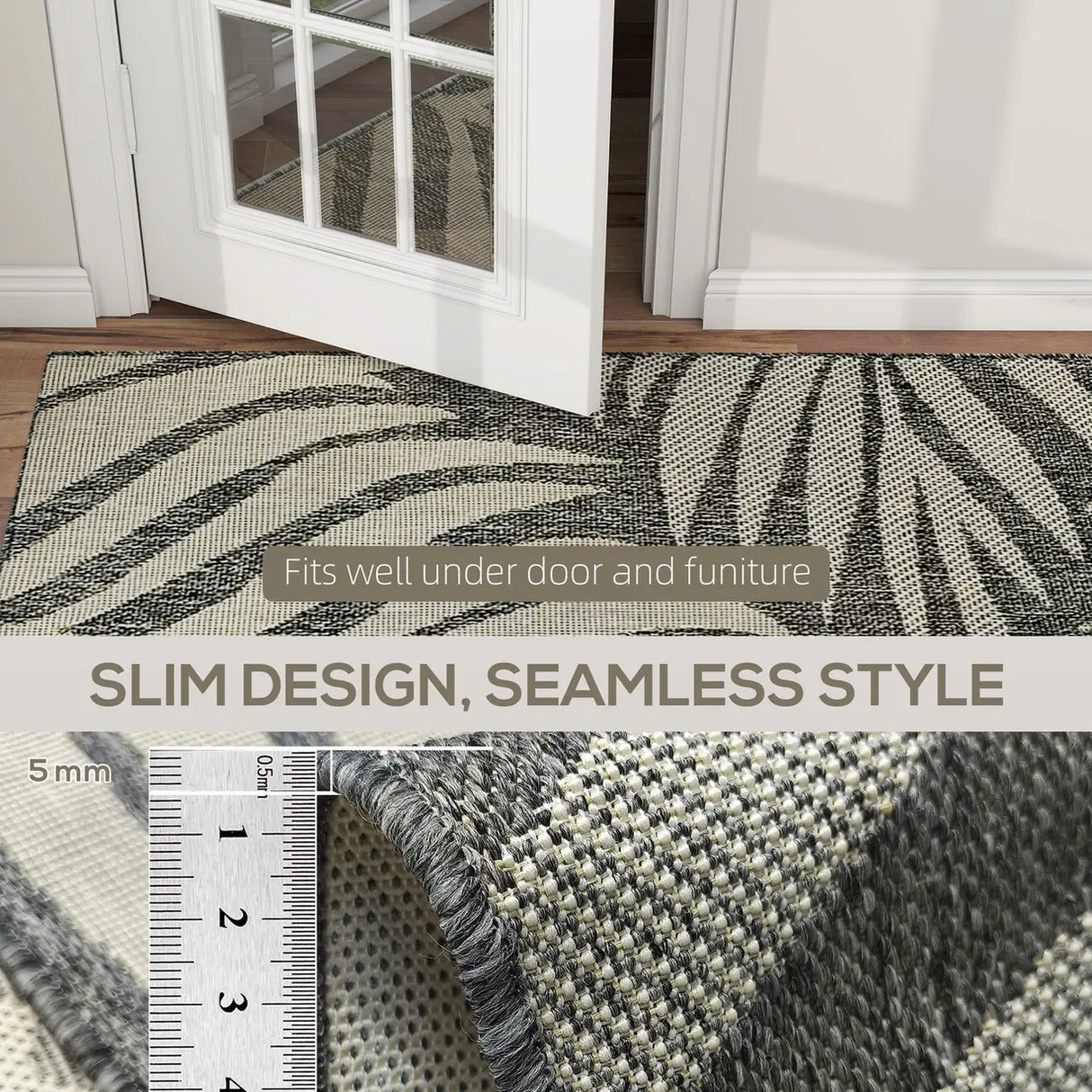 HOMCOM UV Resistant Indoor & Outdoor Area Rug, Easy-Cleaning Machine Washable Rug for Patio, Garden, Kitchen, Bathroom or Living Room, 230 x 160 cm, Grey