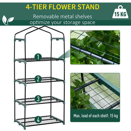 Outsunny 4 Tiers Mini Portable Greenhouse Compact Plant Grow Shed Metal Frame PE Cover 160H x 70L x 50Wcm