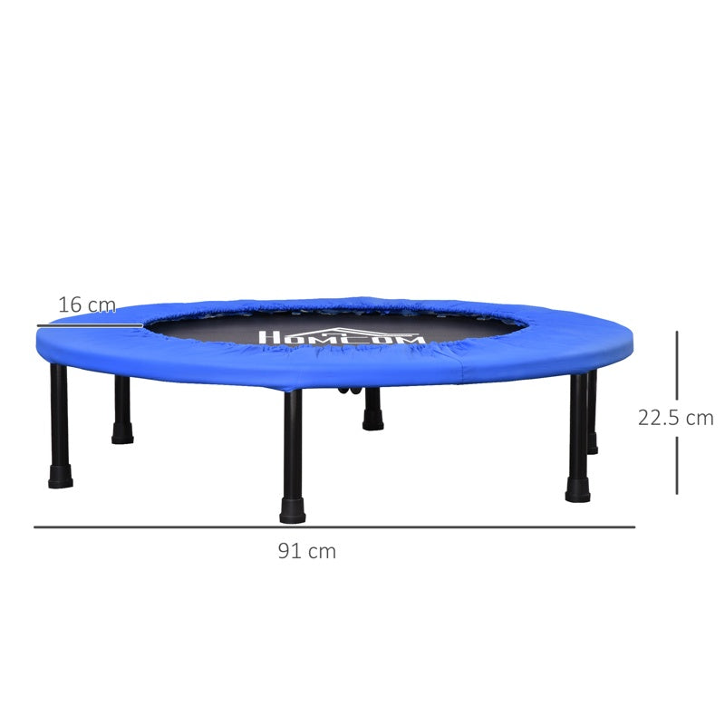 HOMCOM Φ91 Mini Fitness Trampoline Home Gym Yoga Exercise Rebounder Indoor Outdoor Jumper with Safety Pad, Support Up to 100 KG, Blue and Black