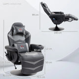 HOMCOM Massage Gaming Chair, Swivel Racing Video Gaming Recliner with Retractable Footrest, Headrest, Cup Holders and Side Pockets, Ergonomic High Back PU Leather Executive Desk Chair, Grey