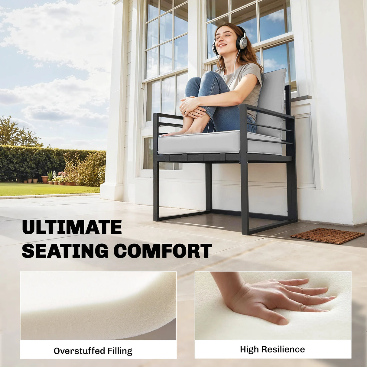 Outsunny Outdoor Seat and Back Cushion Set, 63L x 55W x 15Dcm Patio Deep Seating Chair Fade Resistant Replacement Cushion, Light Grey