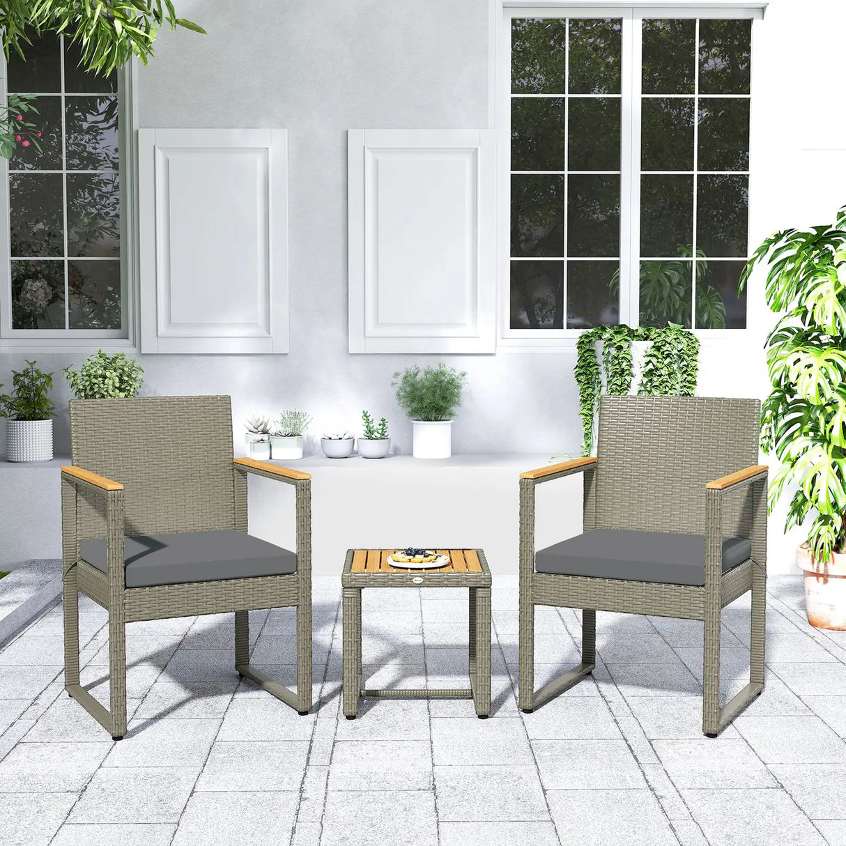 Outsunny Three-Piece Rattan Chair Set - Grey