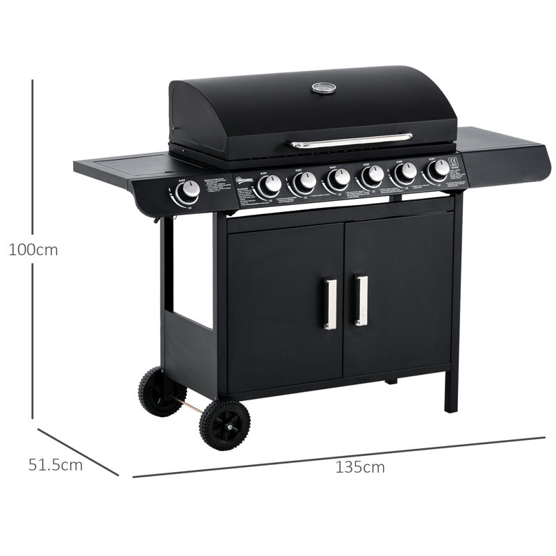 Outsunny Seven Burner Gas Grill, with Integrated Thermometer and Storage