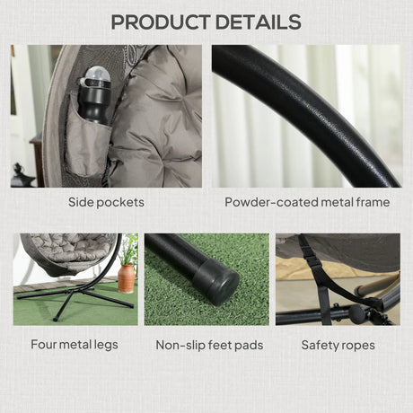 Outsunny Round Egg Basket Chair, with Steel Stand, Sand