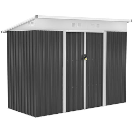 Outsunny 7.6 x 4.3ft Garden Storage Shed with Lockable Sliding Doors and Ventilation, Metal Garden Tool Storage House, Dark Grey