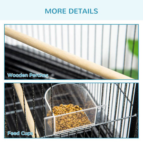 PawHut Large Bird Cage Budgie Cage with Stand, Storage Shelf, Wood Perch for Parrot Canary Parakeet Cockatiels, 81 x 48 x 162.5 cm