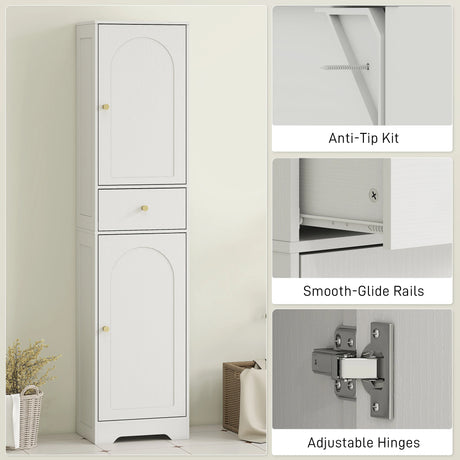 HOMCOM Tall Bathroom Cabinet with Arched Doors - White