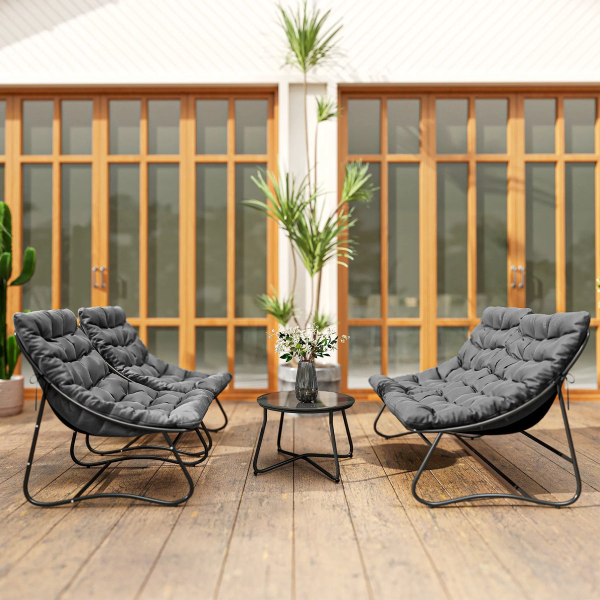 Outsunny Four-Piece Curved Seat Garden Sofa Set - Grey/Black