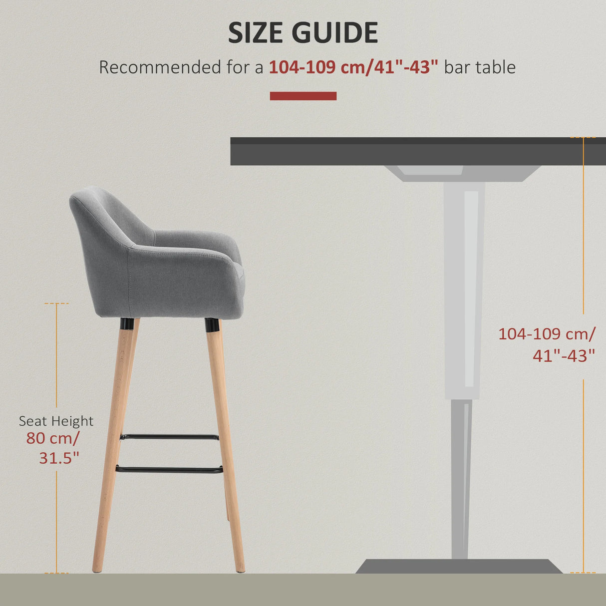HOMCOM Set of 2 Bar Stools Modern Upholstered Seat Bar Chairs w/ Metal Frame, Solid Wood Legs Living Room Dining Room Fabric Furniture - Grey