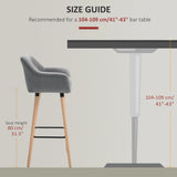 HOMCOM Set of 2 Bar Stools Modern Upholstered Seat Bar Chairs w/ Metal Frame, Solid Wood Legs Living Room Dining Room Fabric Furniture - Grey