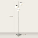 HOMCOM 3-Light Tree Floor Lamps for Living Room, Modern Standing Lamp for Bedroom with Globe Lampshade, 3000K/4000K/6000K Colour Temperatures, Steel Base, Silver Tone