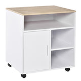 HOMCOM Multi-Storage Printer Stand Unit Office Desk Side Mobile Storage w/ Wheels Modern Style 60L x 50W x 65.5H cm - Oak