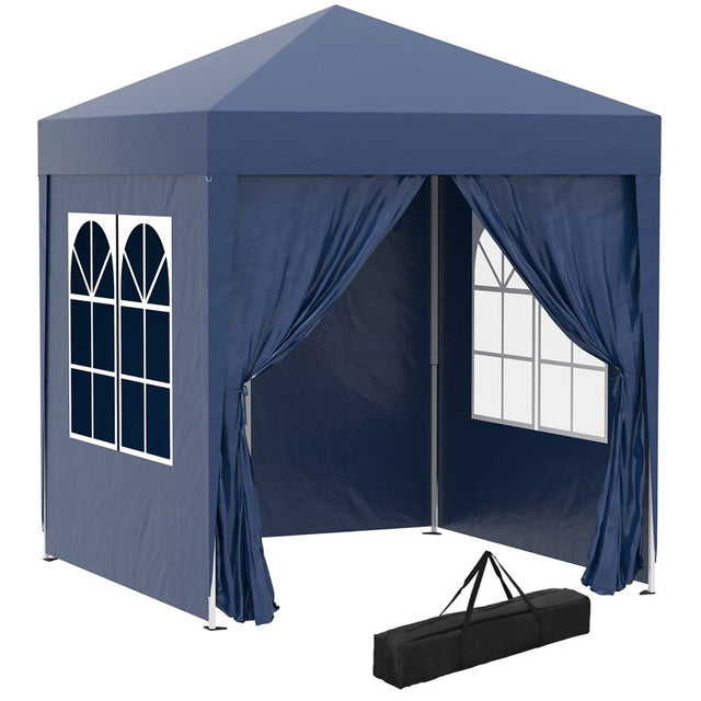 Outsunny 2 x 2 m Garden Pop Up Gazebo, Wedding Party Tent Marquee, Water Resistant Awning Canopy with Sidewalls, Windows, Carry Bag, Blue