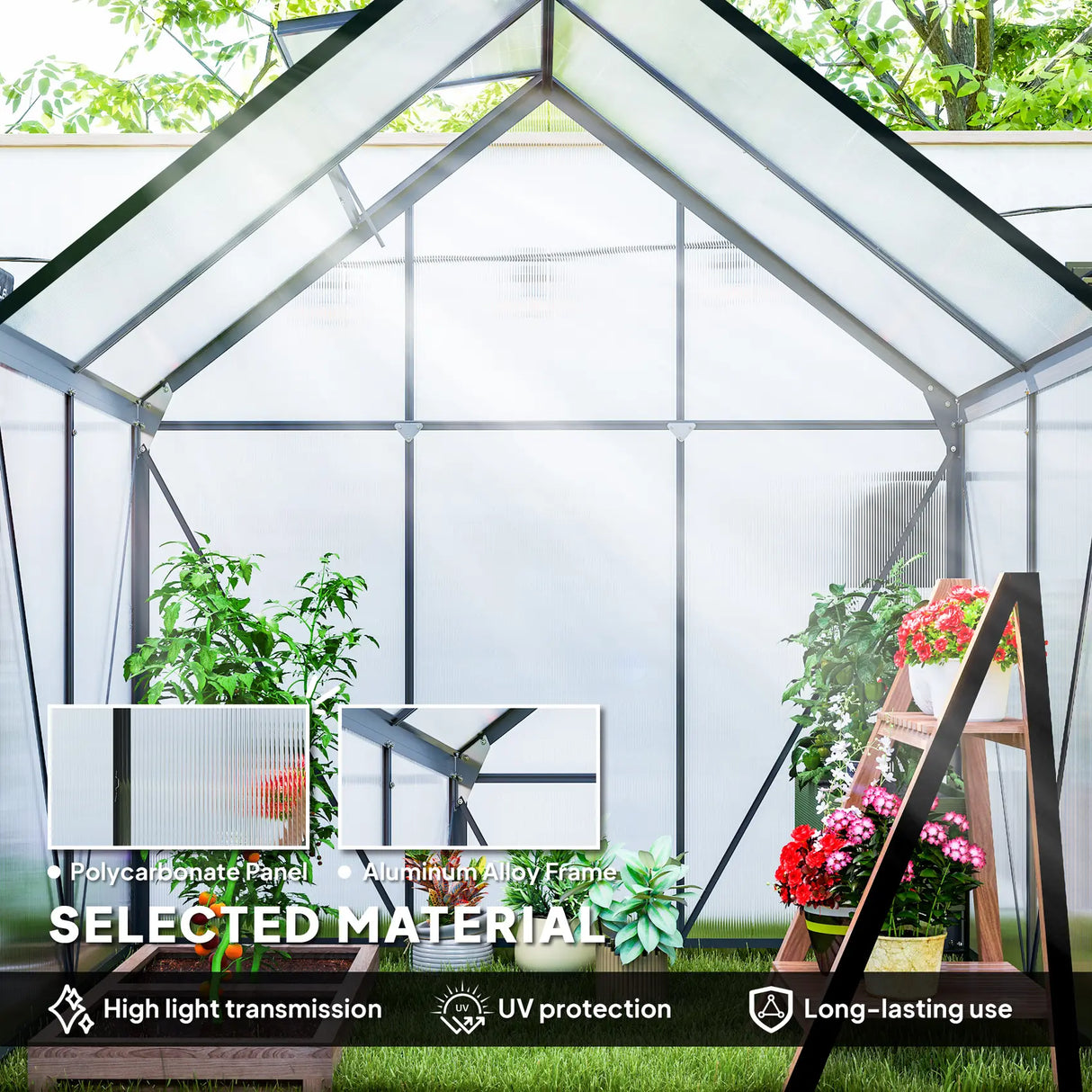 Outsunny 192.5 x 131cm Walk-In Polycarbonate Greenhouse