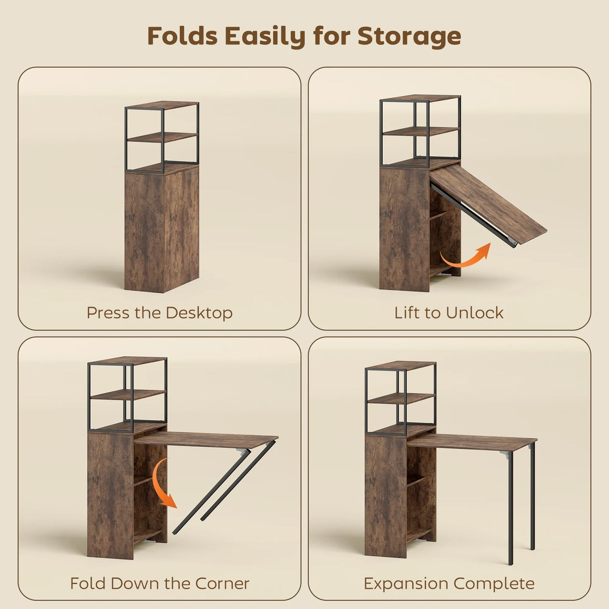 HOMCOM Folding Shelf and Work Table - Brown/Black