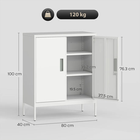 HOMCOM Metal Storage Cabinet with Lock and Adjustable Shelves - White
