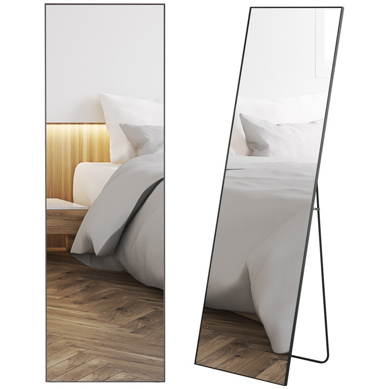 HOMCOM Full Length Dressing Mirror, Floor Standing or Wall Hanging, Aluminium Alloy Framed Full Body Mirror for Bedroom, Living Room, 50 x 161.5cm, Black