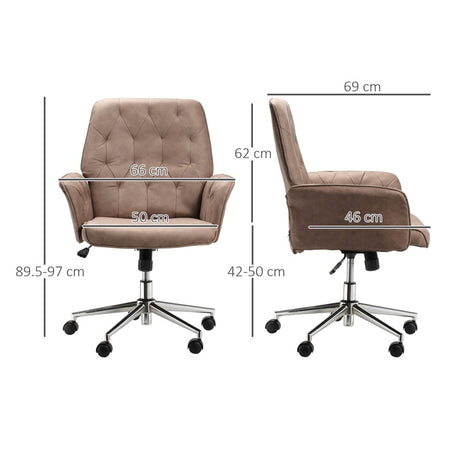 Vinsetto Office Desk Chair, Microfibre Vanity Chair with Height Adjustable, Armrest, Swivel Chair for Home, Coffee