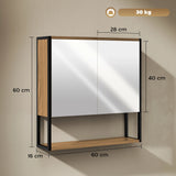 HOMCOM Bathroom Mirror Cabinet with Soft-Close Doors and Adjustable Shelf - Natural Wood Finish