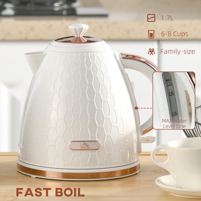 HOMCOM 3kW Rapid Boil Honeycomb Kettle - Cream