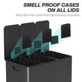 HOMCOM 3 x 20L Pedal Bin, Steel Triple Kitchen Bin with Soft Close Lid, Removable Inner Buckets, Fingerprint-Proof, Black