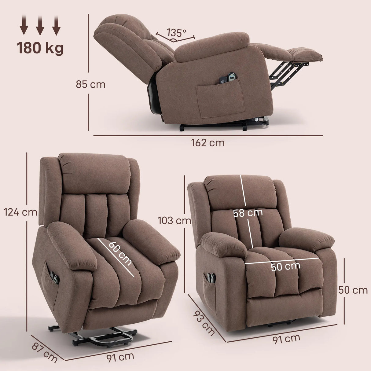 HOMCOM Eight-Point Massage Electric Lift Chair - Dark Brown
