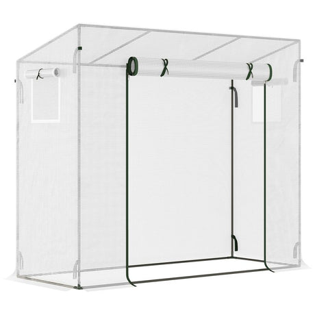 Outsunny Small Walk-in Garden Greenhouse with Steel Frame, Large Roll-up Door and Windows, 200Lx76Wx168Hcm, White