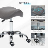 HOMCOM Cosmetic Stool 360 Rotate Height Adjustable Salon Massage Spa Chair Hydraulic Rolling Faux Leather Saddle Stool, Grey