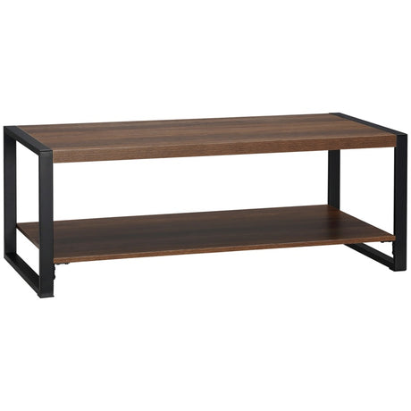 HOMCOM Industrial Coffee Table with Shelf and Steel Frame for Living Room,120cmx60cmx45cm, Brown