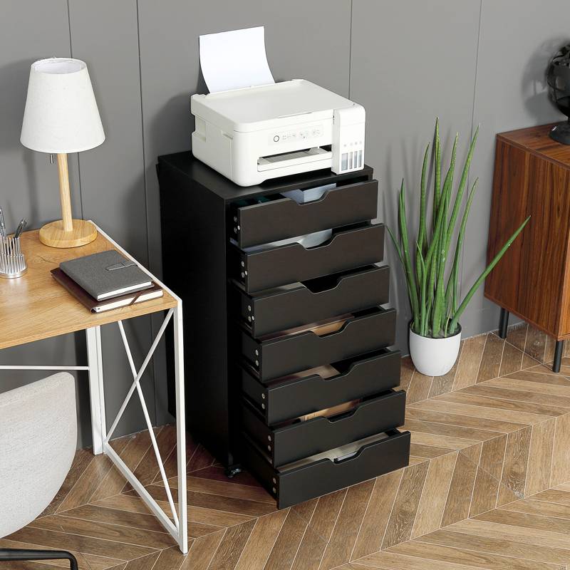 Vinsetto Seven-Drawer Filing Cabinet, with Wheels - Black