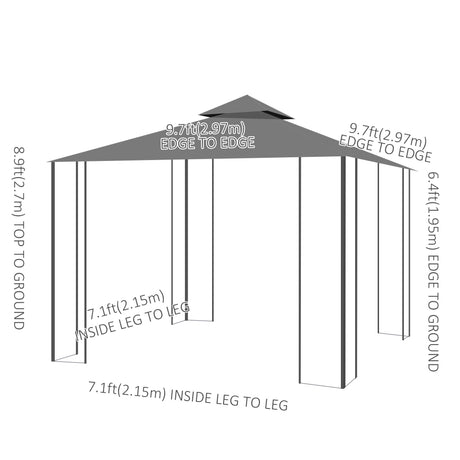 Outsunny 3 x 3(m) Patio Gazebo Canopy Garden Pavilion Tent Shelter with 2 Tier Roof and Mosquito Netting, Steel Frame, Grey
