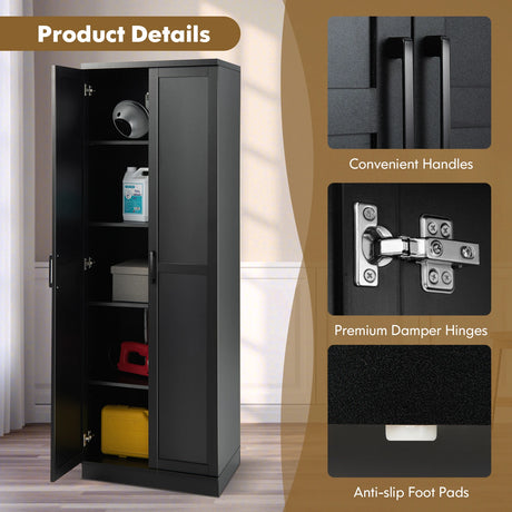 Wooden Storage Cabinet with 2 Doors and Adjustable Shelves-Black