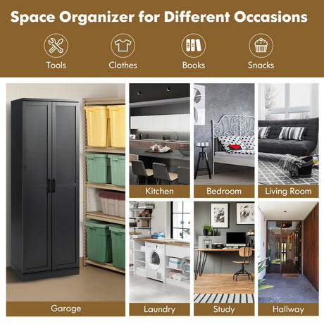 Wooden Storage Cabinet with 2 Doors and Adjustable Shelves-Black