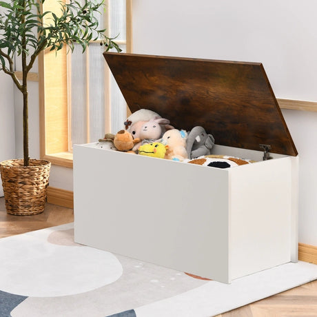 Wooden Toy Box with Bench Seat & Hinged Lid for Kids