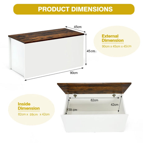 Wooden Toy Box with Bench Seat & Hinged Lid for Kids