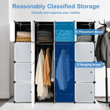16-Cube Storage Organizer with 16 Doors & 2 Hanging Rods for Clothes