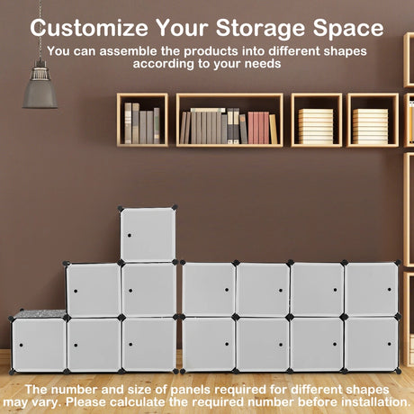16-Cube Storage Organizer with 16 Doors & 2 Hanging Rods for Clothes