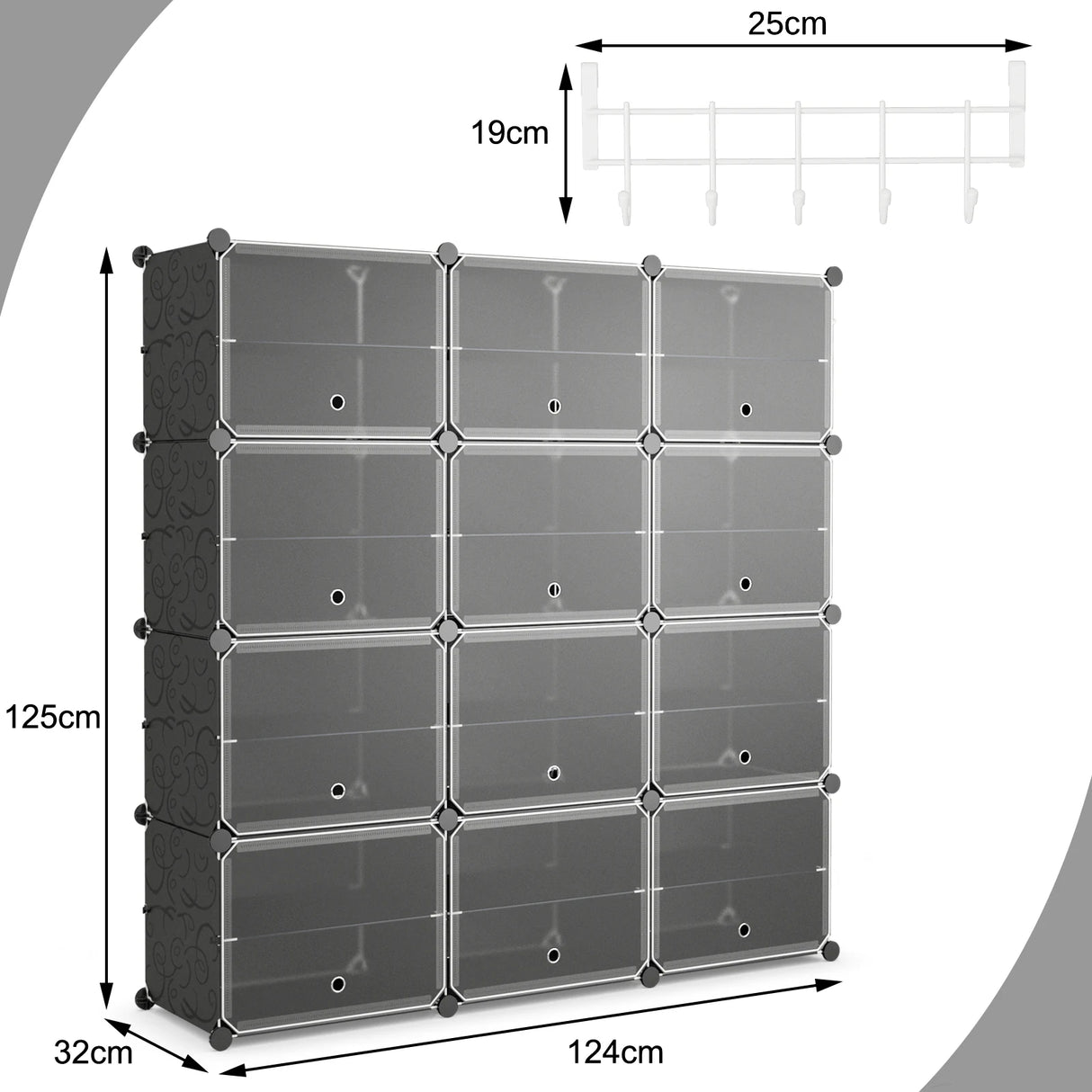 12-Cube Shoe Storage Cabinet with Removable Shelf for Hallway