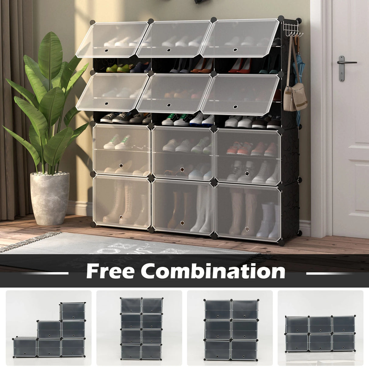 12-Cube Shoe Storage Cabinet with Removable Shelf for Hallway
