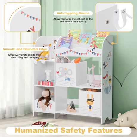 Bookshelf Toy Storage Box Display Shelf with Storage Bin for Kids