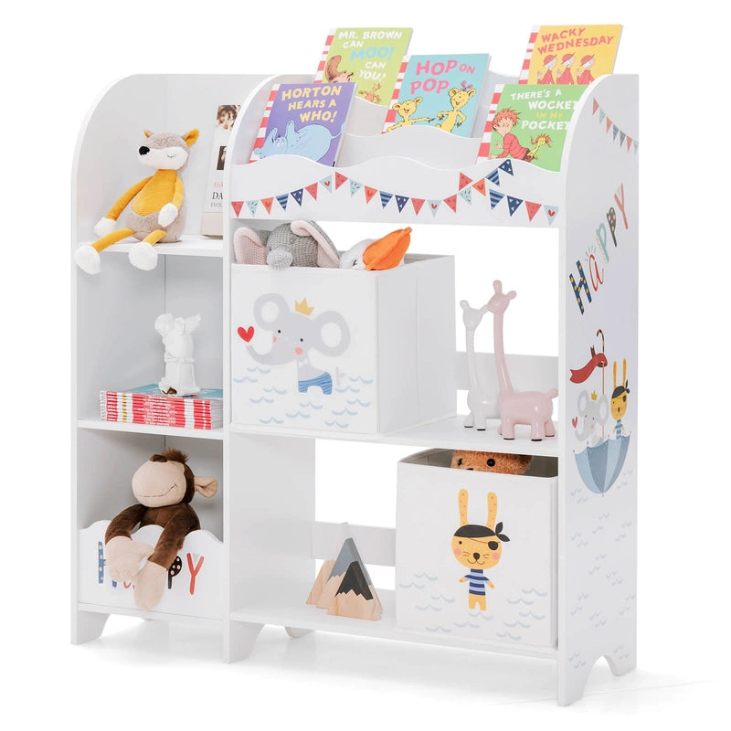 Bookshelf Toy Storage Box Display Shelf with Storage Bin for Kids
