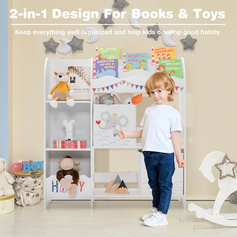Bookshelf Toy Storage Box Display Shelf with Storage Bin for Kids