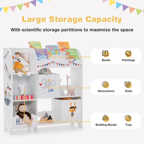 Bookshelf Toy Storage Box Display Shelf with Storage Bin for Kids