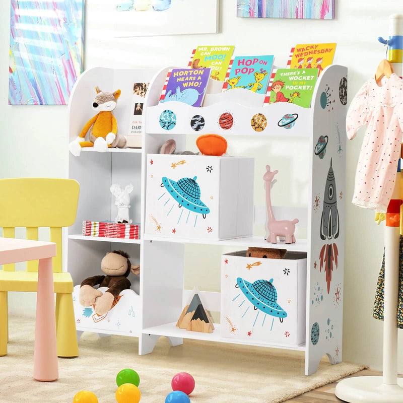 Kids Toy and Book Organizer Children Wooden Storage Cabinet with Storage Bins