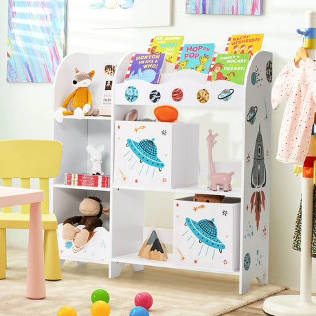 Kids Toy and Book Organizer Children Wooden Storage Cabinet with Storage Bins