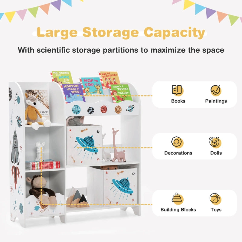 Kids Toy and Book Organizer Children Wooden Storage Cabinet with Storage Bins