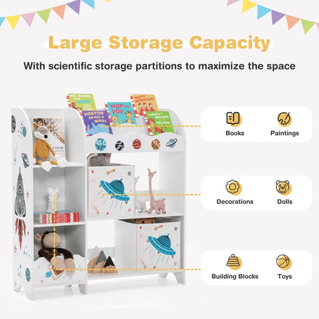 Kids Toy and Book Organizer Children Wooden Storage Cabinet with Storage Bins