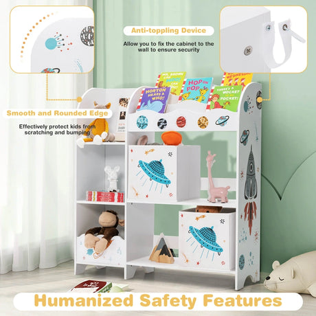 Kids Toy and Book Organizer Children Wooden Storage Cabinet with Storage Bins
