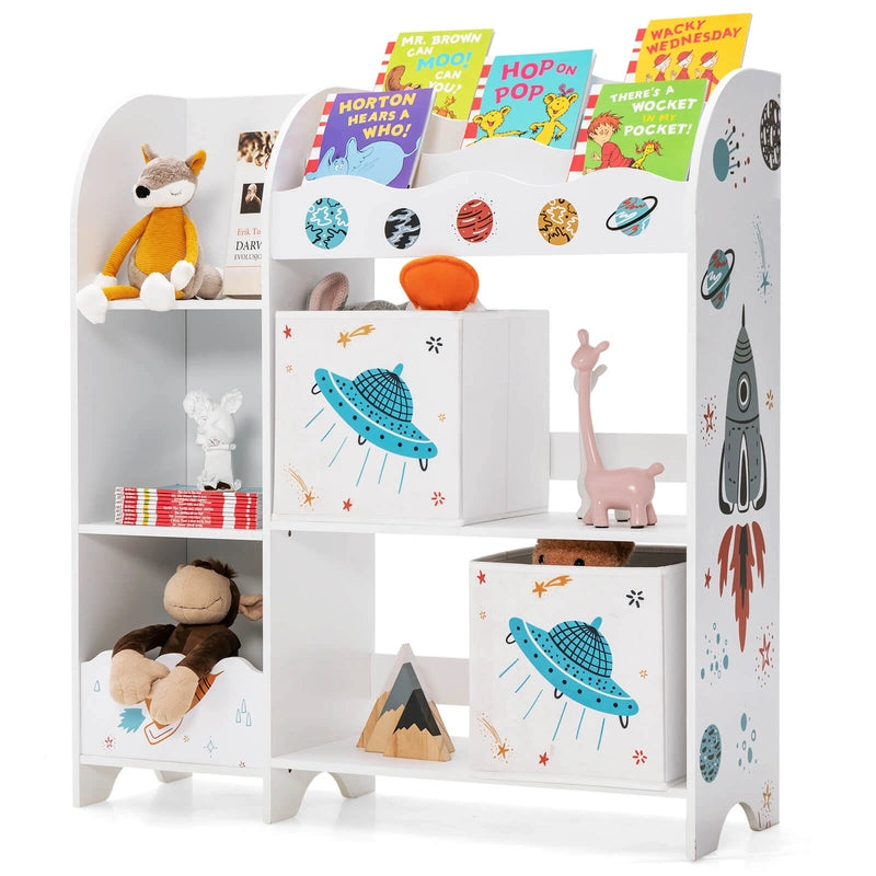 Kids Toy and Book Organizer Children Wooden Storage Cabinet with Storage Bins